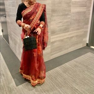 Maroon organza floral saree